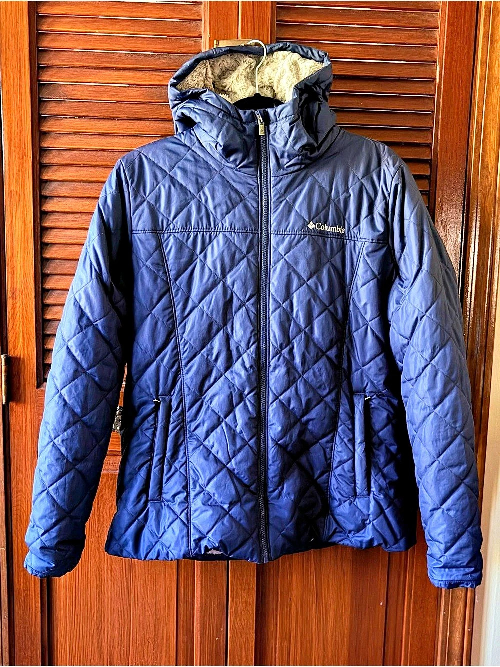 Columbia Heavenly Hooded Jacket Quilted Hooded Jacket in Blue Size Large NWT